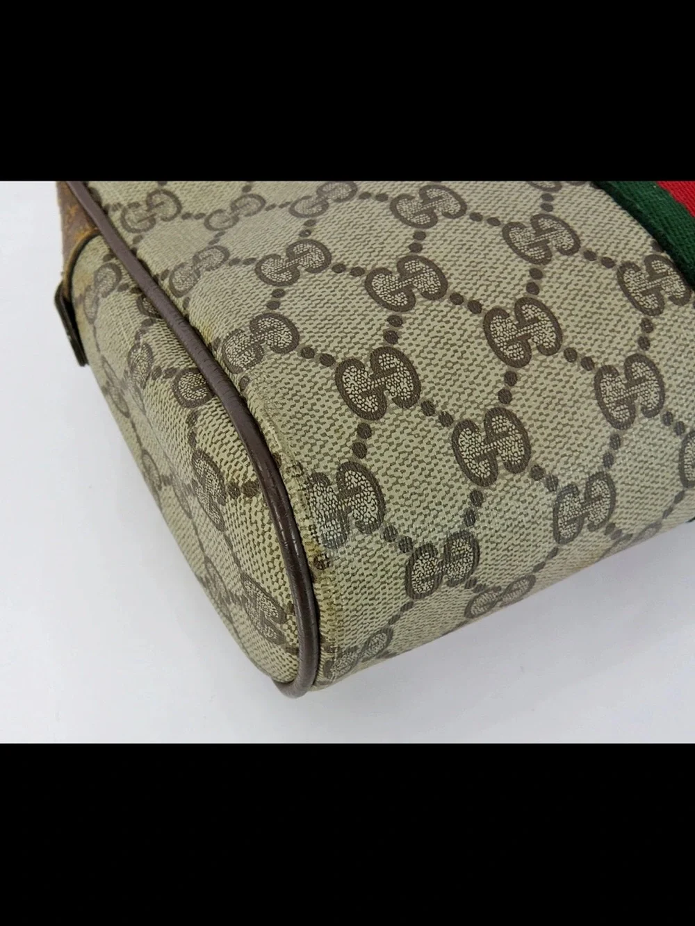 Gucci Brown GG Canvas Toiletry Pouch with Green and Red Web Stripe